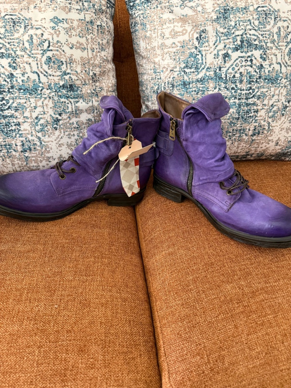 A.S.98 Purple Lace-Up side zip Women's Ankle Boots Brand New with Tags- Size 41